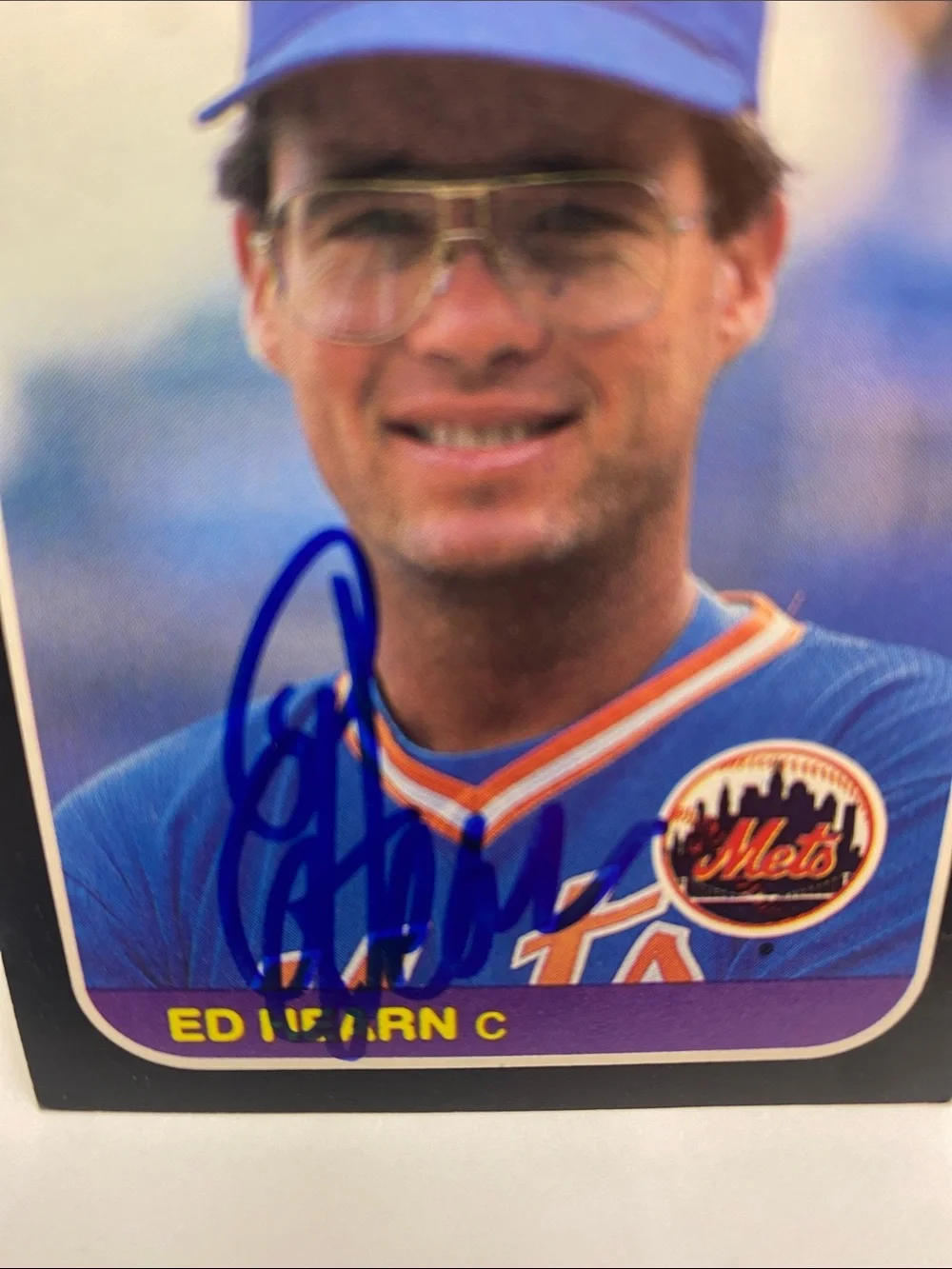 1987 Donruss Ed Hearn Mets #446 In Person Autograph (088)